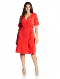 AGB Women's Plus-Size Elbow Sleeve Surplice Dress