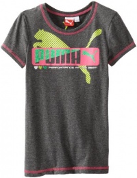 PUMA Girls 7-16 Short Sleeve Logo Classic Tee, Charcoal Gray, Large