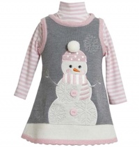 Bonnie Jean Girls Snowman Winter Holiday Jumper Dress Set, Grey, 2T