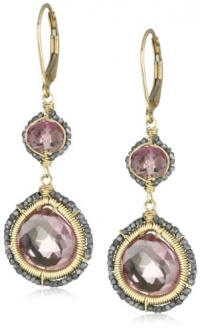 Dana Kellin Regal Double Drop Pink Quartz Edged in Dark Silver Hand -Cut Beads Drop Earrings