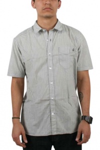 Volcom Men's Ex Factor Stripe Short Sleeve Shirt, Shadow Grey, Small