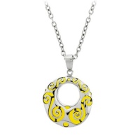 Inox Womens Scroll Design in Yellow Resin and Circular 316L Stainless Steel Pendant (Includes 20 Chain)