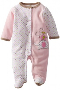 ABSORBA Baby-Girls Newborn V Elephant Footie, White/Pink, 3-6 Months