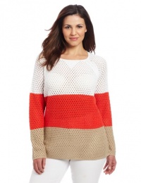 Jones New York Women's Plus-Size Long Sleeve Color Blocked Sweater