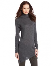 Magaschoni Women's Asymetric Hem Turtle Neck Sweater, Castle,Medium