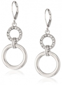 T Tahari Essentials Pave Circle Silver Drop Earrings