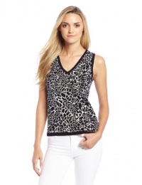 Jones New York Women's Petite Sleeveless V Neck Printed Shell Tank