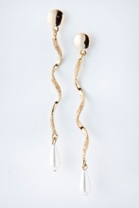 TRENDY FASHION SPIRAL PEARL DROP EARRINGS BY FASHION DESTINATION | (Gold)