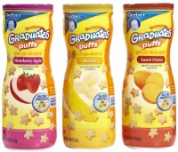 Gerber Graduates Puffs Cereal Snack Variety 3 Pack Strawberry Apple, Banana, Sweet Potato -- 3 Canister