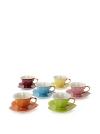 Classic Coffee & Tea Inside Out Heart Cups & Saucers, Set of 6, Assorted/Gold, 3 Oz.