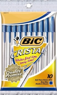 BIC Cristal Stic Ball Pen, Medium Point (1.0 mm), Blue, 10 Pens