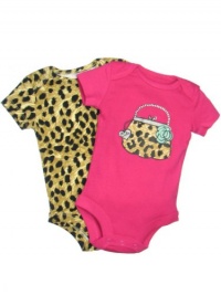 Baby Girl 2 Pack of Short Sleeve Leopard Print Purse Bodysuits by Baby Starters - Hot Pink - 3 Mths / 8-12 Lbs