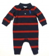 Ralph Lauren Layette Boy's Striped Big Pony Coverall (3 Month, RL Red)