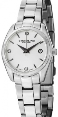 Stuhrling Original Women's 414L.01 Classic Ascot Prime Stainless Steel Bracelet Watch with White Dial and Swarovski Crystals