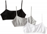 Maidenform Girl 7-16 3 Pack Crop Bra, Heather Grey/White/Black, Large