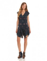 10 Crosby Derek Lam Women's Printed V-Neck Flounce Dress, Midnight, 2