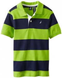 Nautica Boys 2-7 Short Sleeve Stripe Pique Polo, Bright Green, 5/6