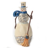 Enesco Jim Shore Heartwood Creek Blue/Silver Snowman with Broom Figurine, 9.25-Inch