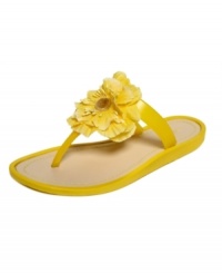 Let a little sunshine in. Nine West's Nelson flat thong sandals feature a large and cheerful flower accent on the front straps.