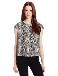 Vince Camuto Women's Leopard Cap Sleeve Boxy Top, Rich Black, X-Small